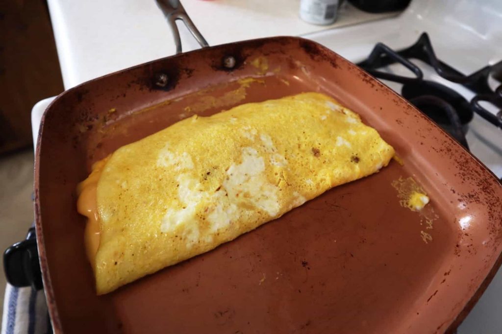 The final product, a melty cheese omelet should look like this